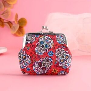 New Red Sugar Skulls kiss lock coin purse